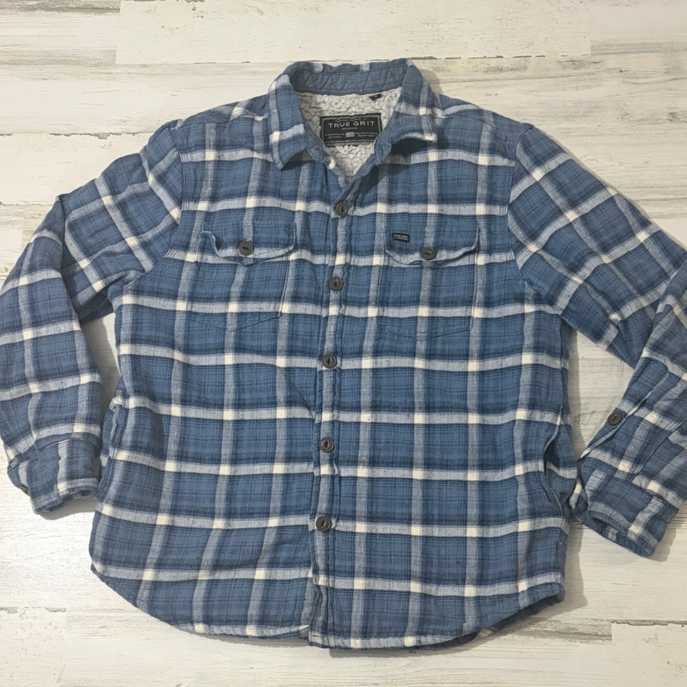 True Grit Blue and White Plaid Shirt Jacket Size Medium